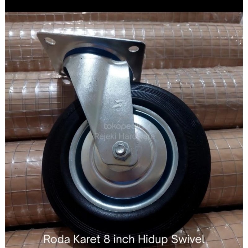 Roda Karet Hitam Hidup 8 inch Roda Swivel Trolley Gerobak 8" 200 mm