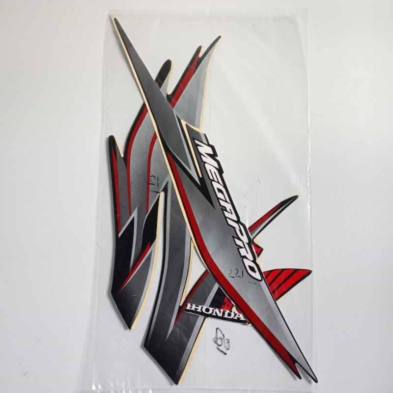 striping sticker body belakang dan tangki honda megapro new primus hitam merah tahun 2007