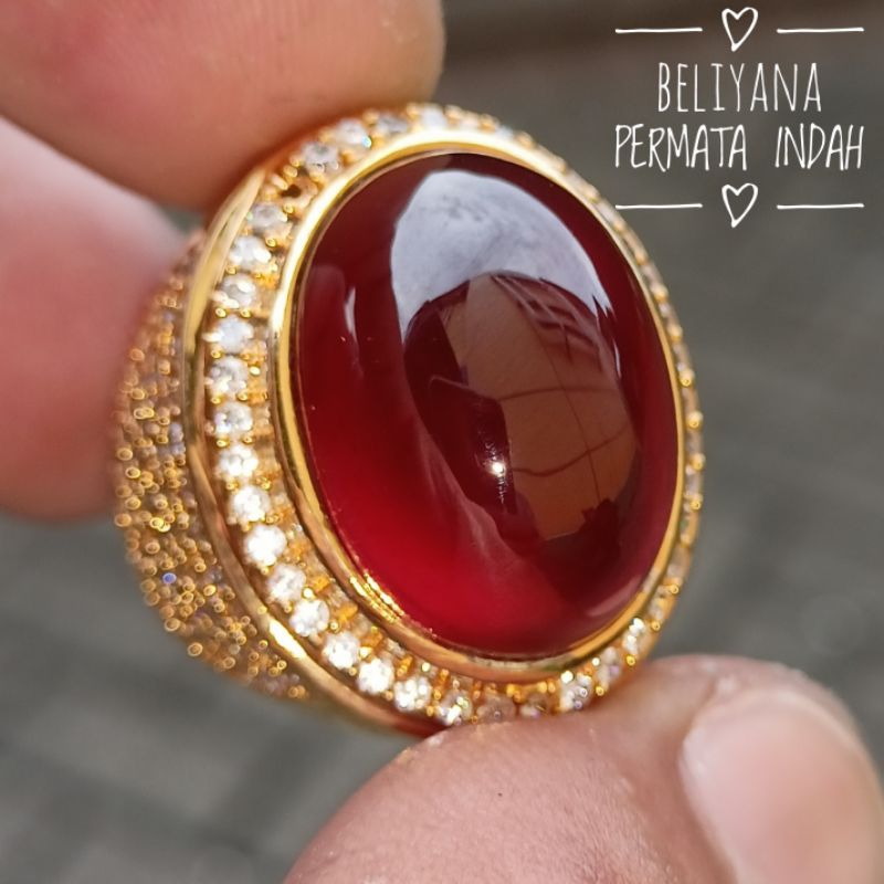 CINCIN BATU PERMATA RED GARNET 100% BATU ALAM ASLI