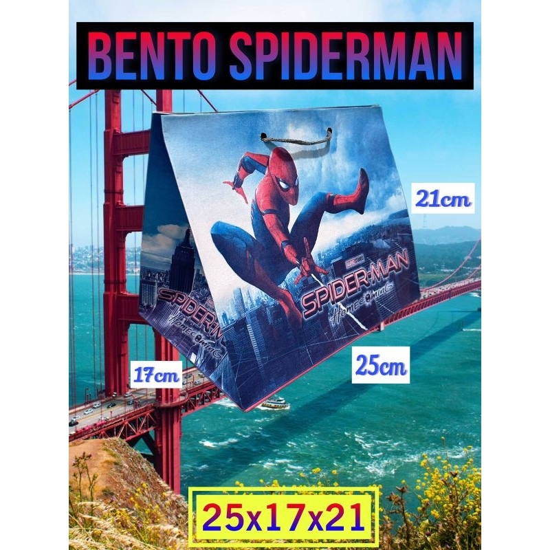 

Paperbag Dus Nasi Ultah Motif Spiderman|GoddieBag Ultah Motif Bento Spiderman Ukuran 25x17x21cm