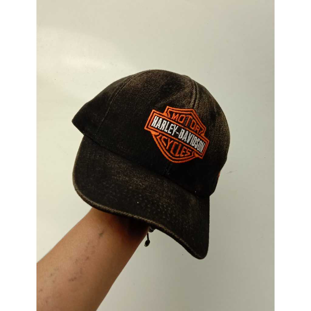 Topi Logo HARLEY DAVIDSON Orange Bahan Hitam Topi Premium VINTAGE WOS