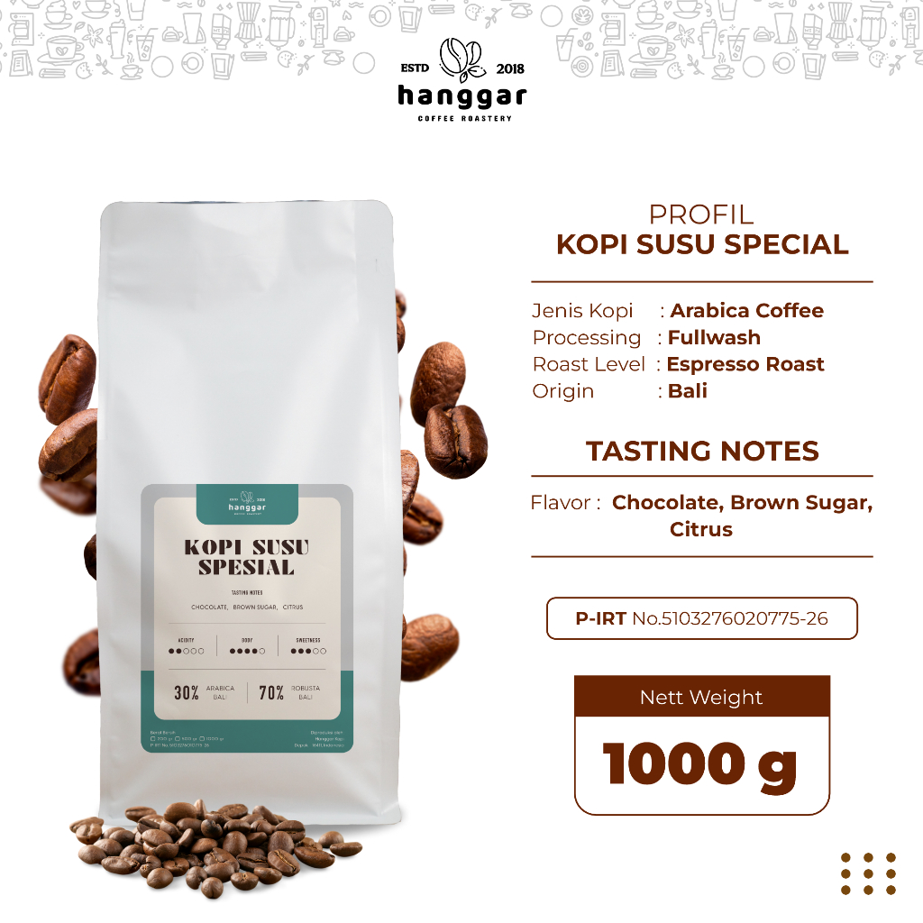 

Biji Kopi Coffee Bean Arabika Robusta Kopi Susu Spesial Blend Hanggar Roastery Original