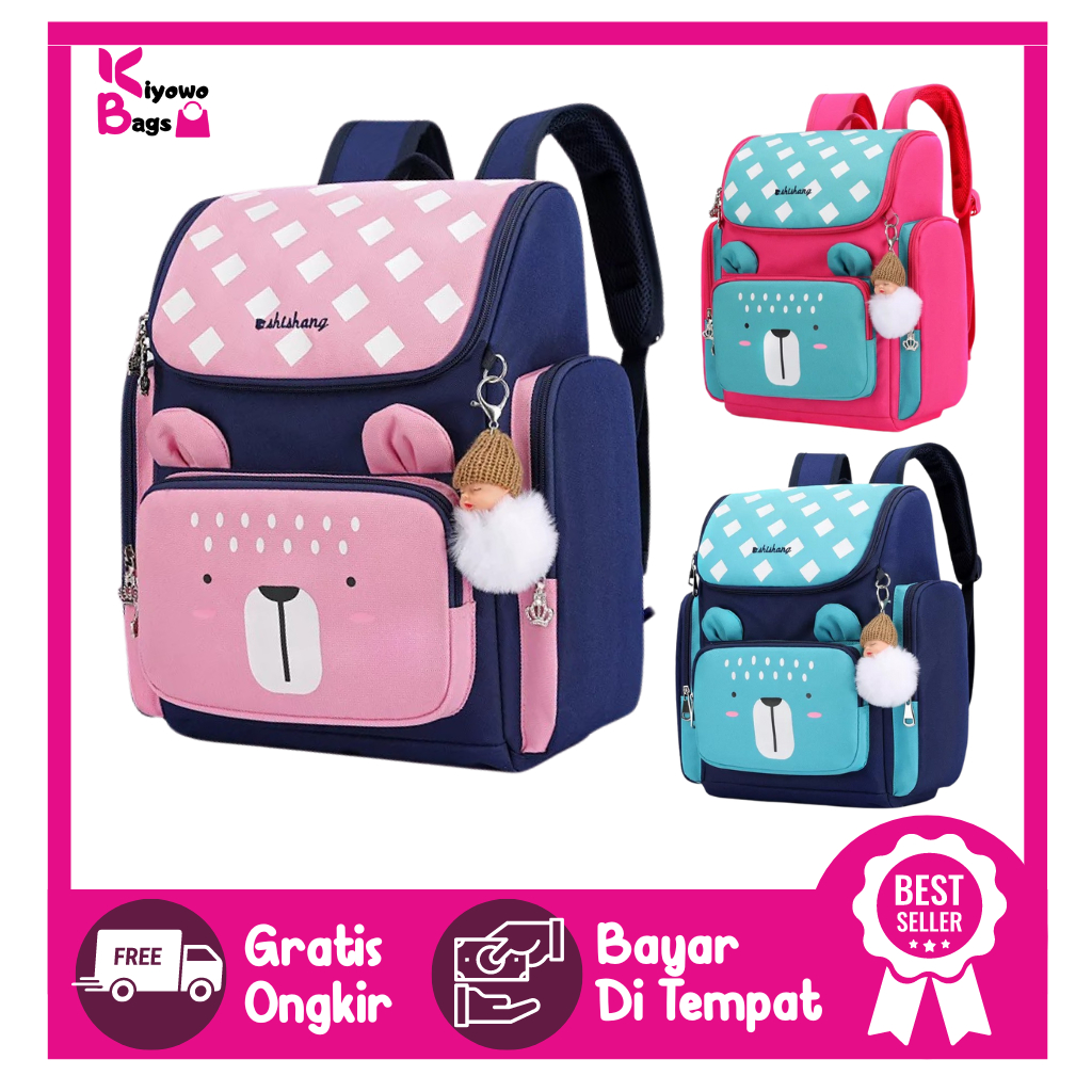 KIYOWO Tas Ransel Anak Sekolah TK PAUD SD Unisex Pria Wanita / Ransel Anak Beruang ( Ransel Anak Sek