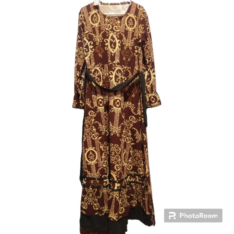 Gamis Wanita Batik Coklat Jersey Tebal FREE Masker
