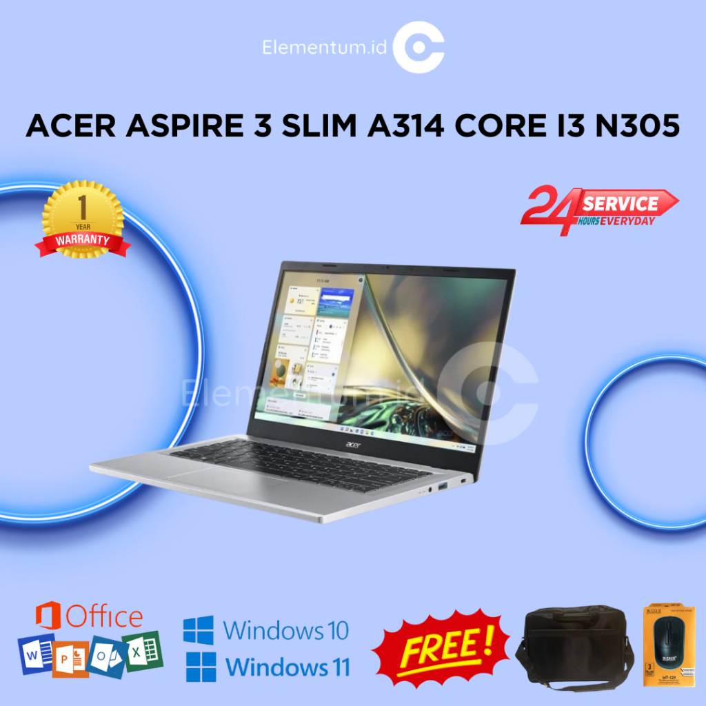 LAPTOP ACER ASPIRE 3 SLIM A314 Core i3 N305 | 8GB 512SSD W11 14" FHD