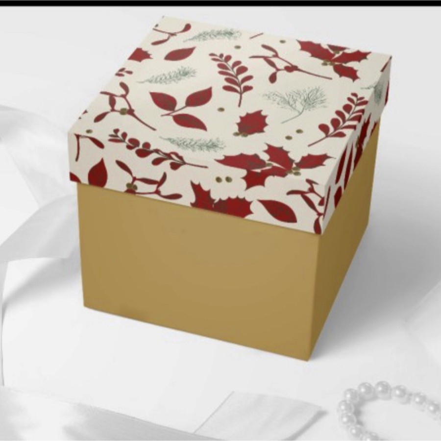 

( 5 pcs ) Cake Box Kotak Packaging Brownis Kecil Dus Hampers Nastar Bulat Design Leaf Ukuran 22x22x16 cm
