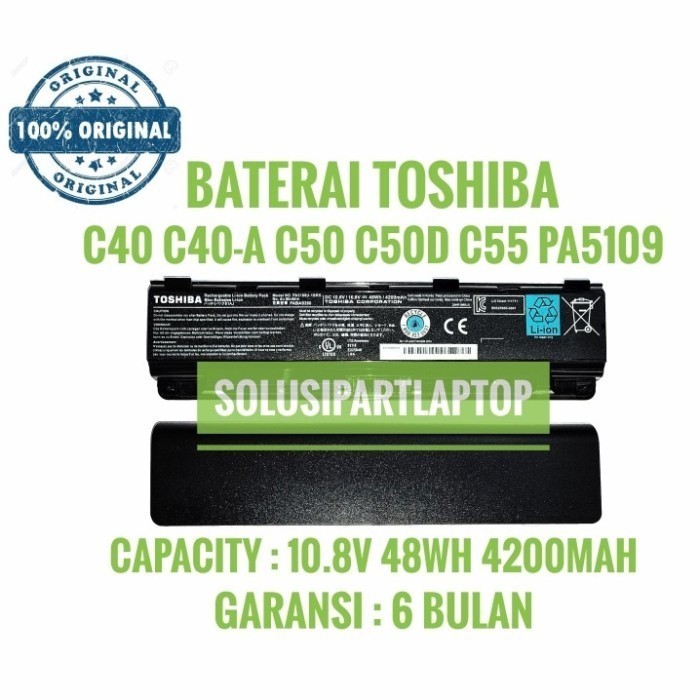 Baterai Batre Original Laptop Toshiba Satellite C40 C50 PA5109 PA5109U