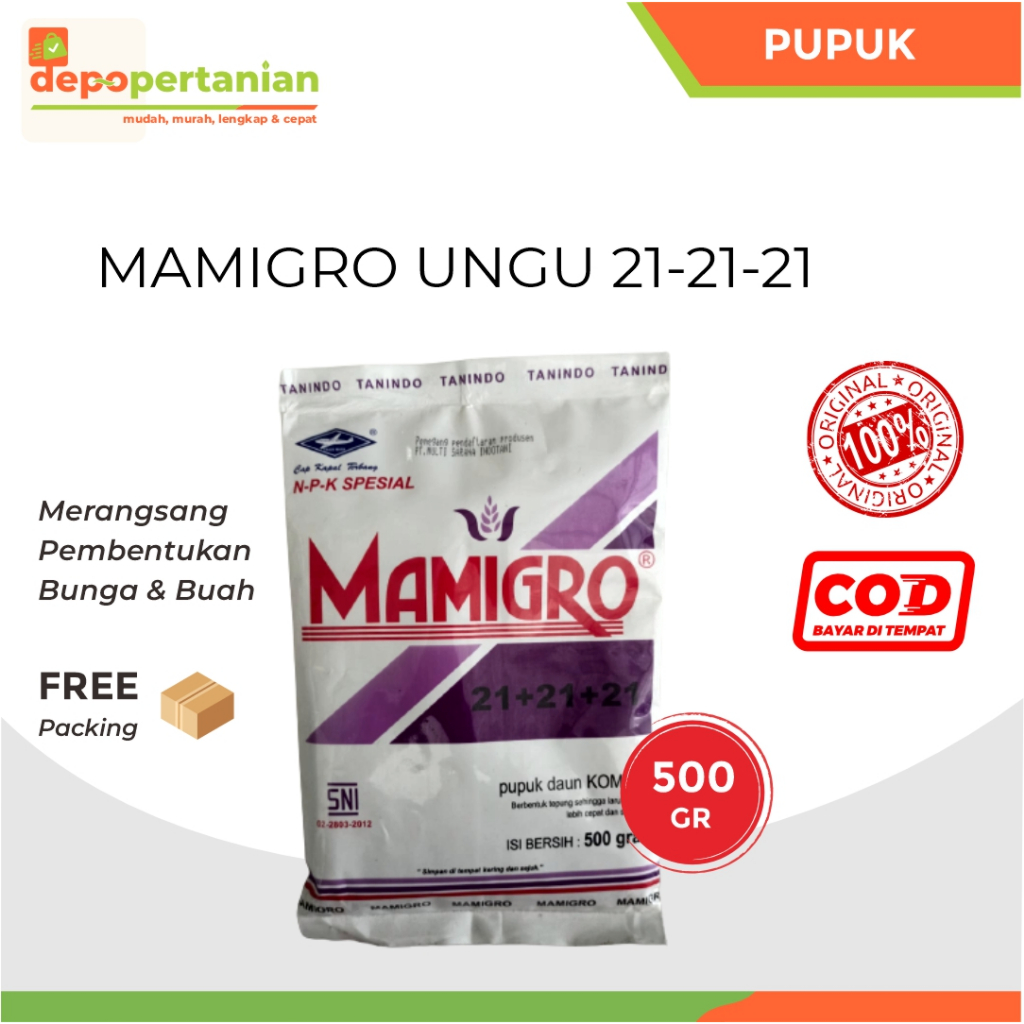 Depo Pertanian - Mamigro Ungu NPK Spesial 21+21+21 500 gram Pupuk Daun Komplit Perangsang Bunga dan 