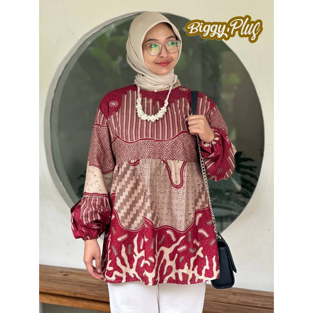 RB BGP - Blouse Atasan Kemeja Batik Wanita Jumbo LD 120 LD 130 LD 140 LD 150 Batik Modern Baju Batik