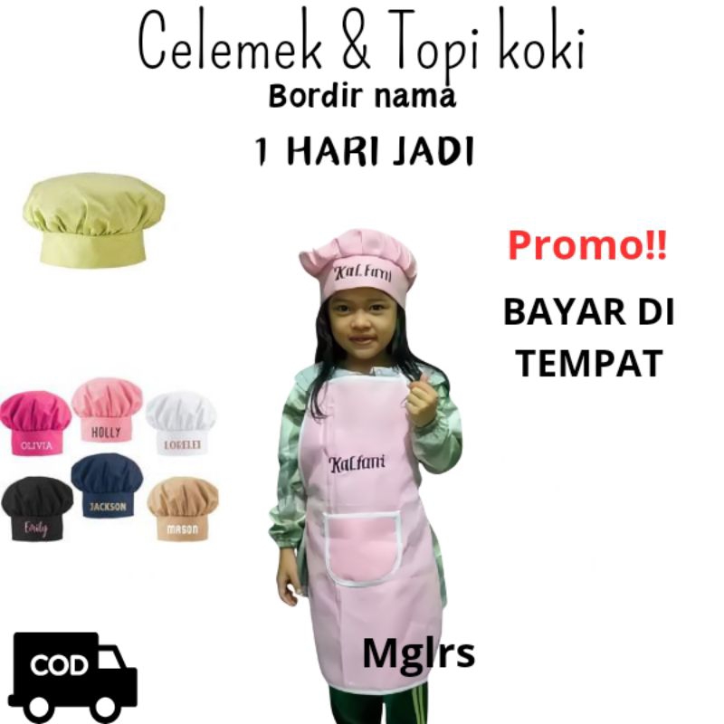 LittleChef Set - Celemek dan Topi koki anak | apron dan topi koki anak bebas custom tulisan