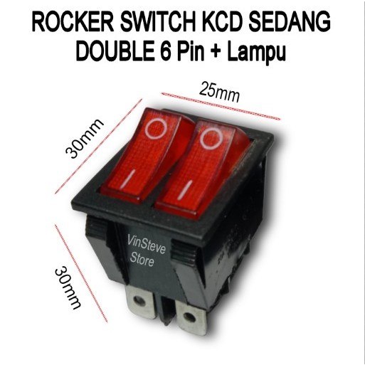 Rocker Switch/Saklar KCD3 Double Sedang 6 Pin + Lampu