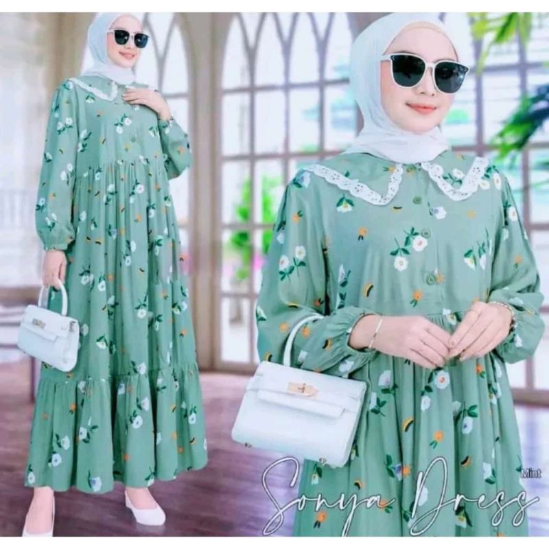 Gamis wanita midi dres rayon jumbo | gamis rayon super adem motif bunga sonya
