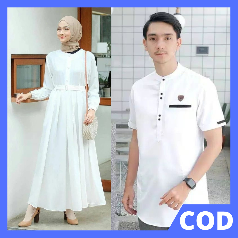 BAJU COUPLE PASANGAN LEBARAN 2024 PUTIH BY AHDANFASHION