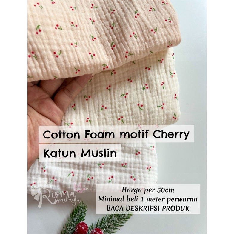 ART M33J Kain Katun Ceri Cherry Cotton Foam Katun Muslin Lembut per 5cm