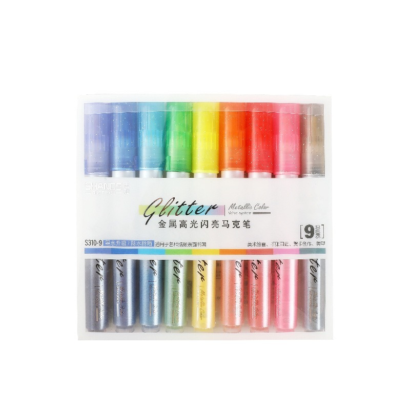 

Glitter Metallic Broad Markers Set 9pcs | Spidol/Marker Lebar Tinta Glitter Metalik Cerah Waterproof | Untuk Berbagai Permukaan | DIY/Art/Jurnal/Scrapbook/Dekorasi Packaging