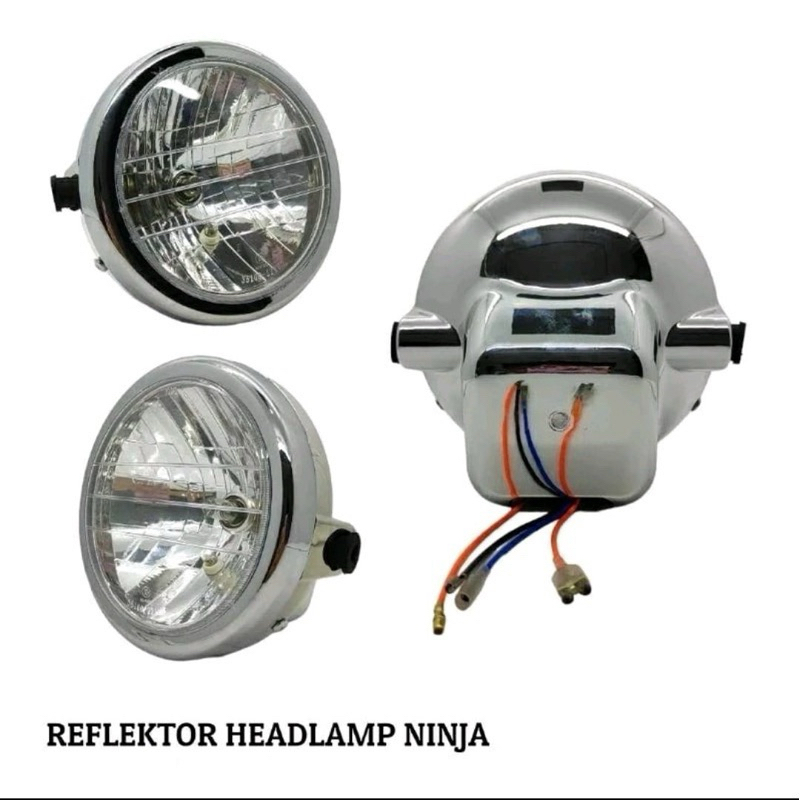 LAMPU DEPAN NINJA SS NINJA R HEADLAMP NINJA SS BULAT CHROME KOMPLIT BOHLAM FITTING LAMPU