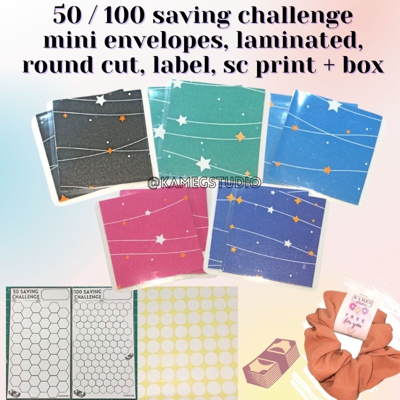 

50 - 100 mini amplop laminating saving challenge BINTANG, saving challenge stars, kamegstudio