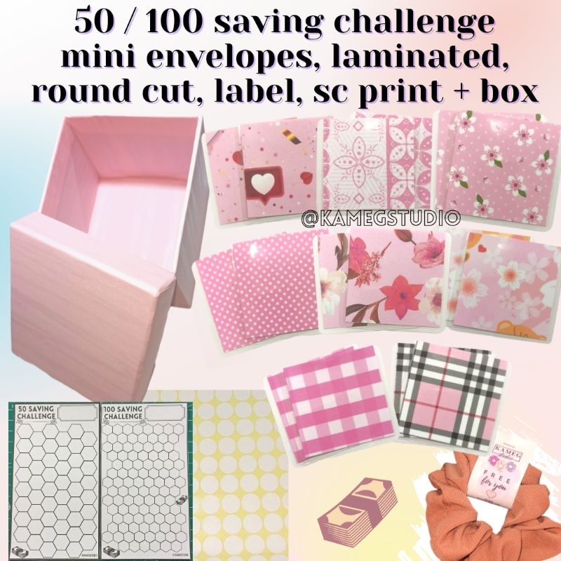 

50 - 100 Mini Amplop Tantangan Menabung PINK | Laminating + Box | Envelopes Saving Challenge | kamegstudio kameg studio