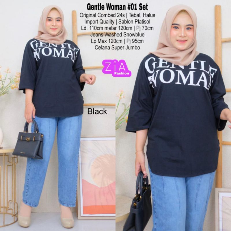 SET KAOS CELANA JEANS BY ZIA/BAHAN COMBED MIX JEANS MOTIF PRINT GENTLE WOMAN
