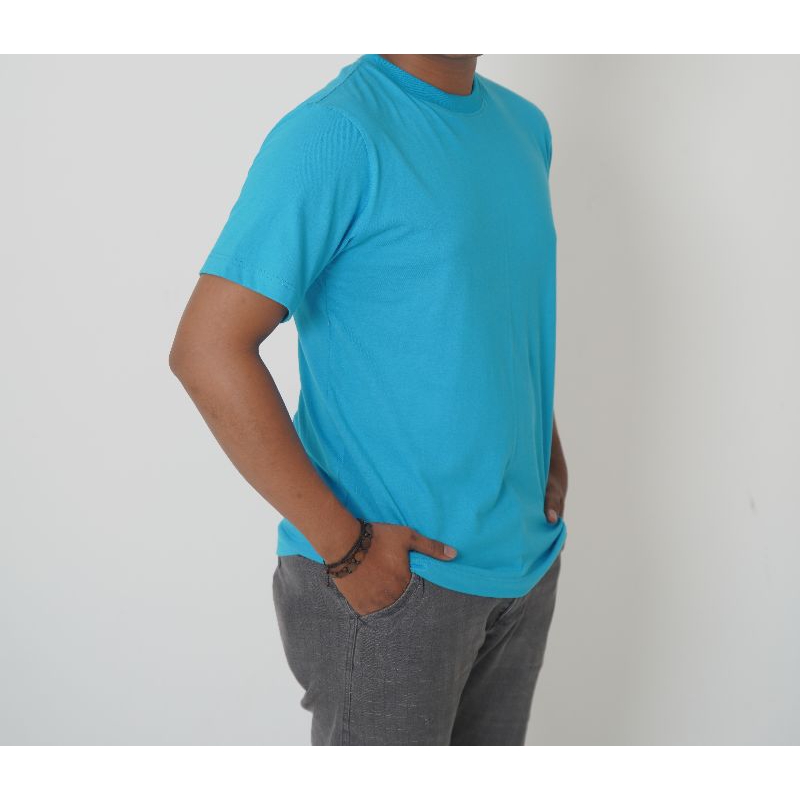 KAOS POLOS PENDEK BIRU TURKISH COTTON COMBED 24S PREMIUM