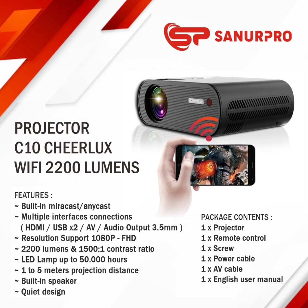 PROYEKTOR C10 CHEERLUX MIRRORING 2600 LUMENS