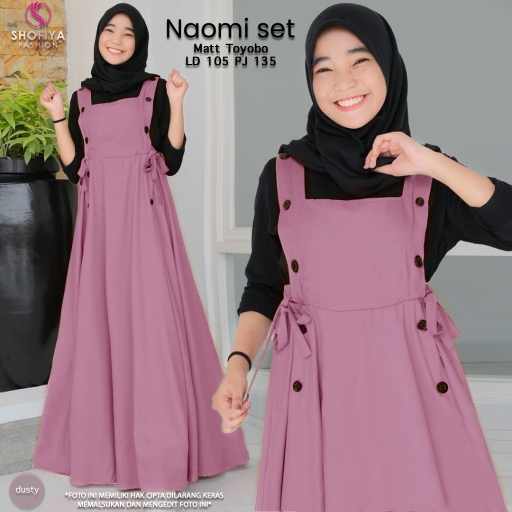 naomi setelan set pakaian baju dress dres new overall overal variasi kancing mayung bahan katun adem