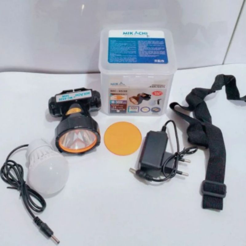 Senter kepala 30watt + lampu led MIKACHI MC-6530