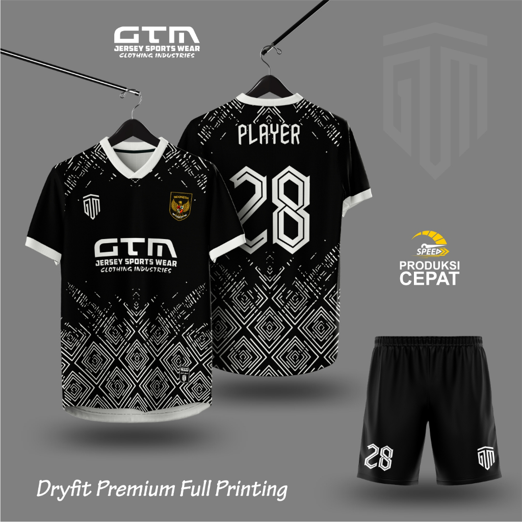 JERSEY BOLA FUTSAL HITAM PUTIH FULL PRINTING ~ CUSTOM DESIGN GTM 009