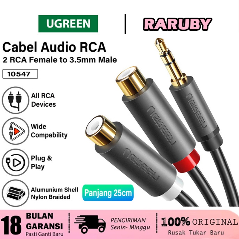 UGREEN Kabel 2 RCA Splitter Audio Amplifier To Mic Jack Stereo 3.5mm HiFi Headset Ke Laptop Speaker 