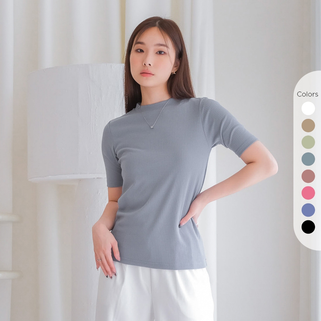 Isla Morgan Tee - Basic Inner Kerah Pendek - Kaos Basic Lengan Pendek Wanita - Rib Knitt Blouse