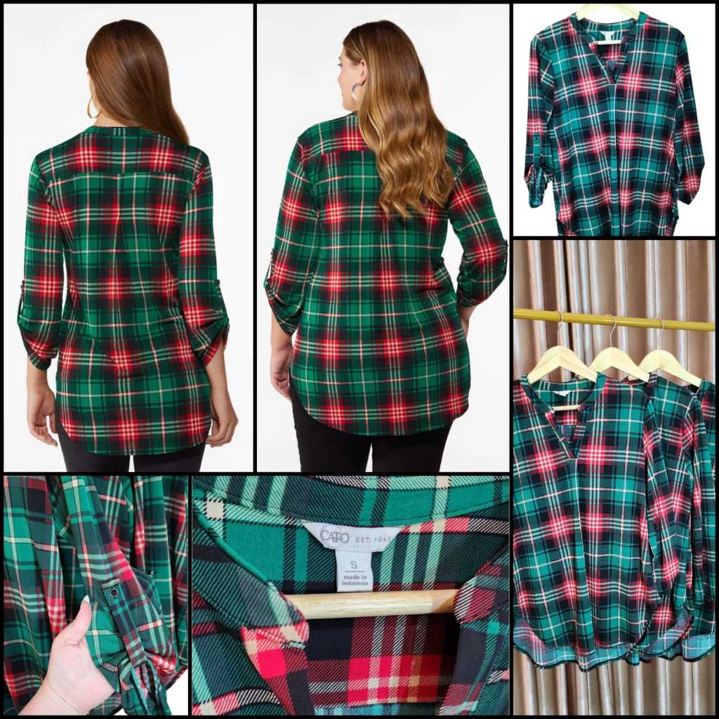 Blouse Cato Green Red Plaid Shirt