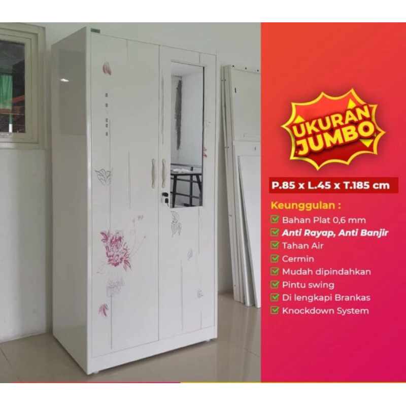 lemari pakaian plat/besi 2pintu import KRS D2D Anti rayap