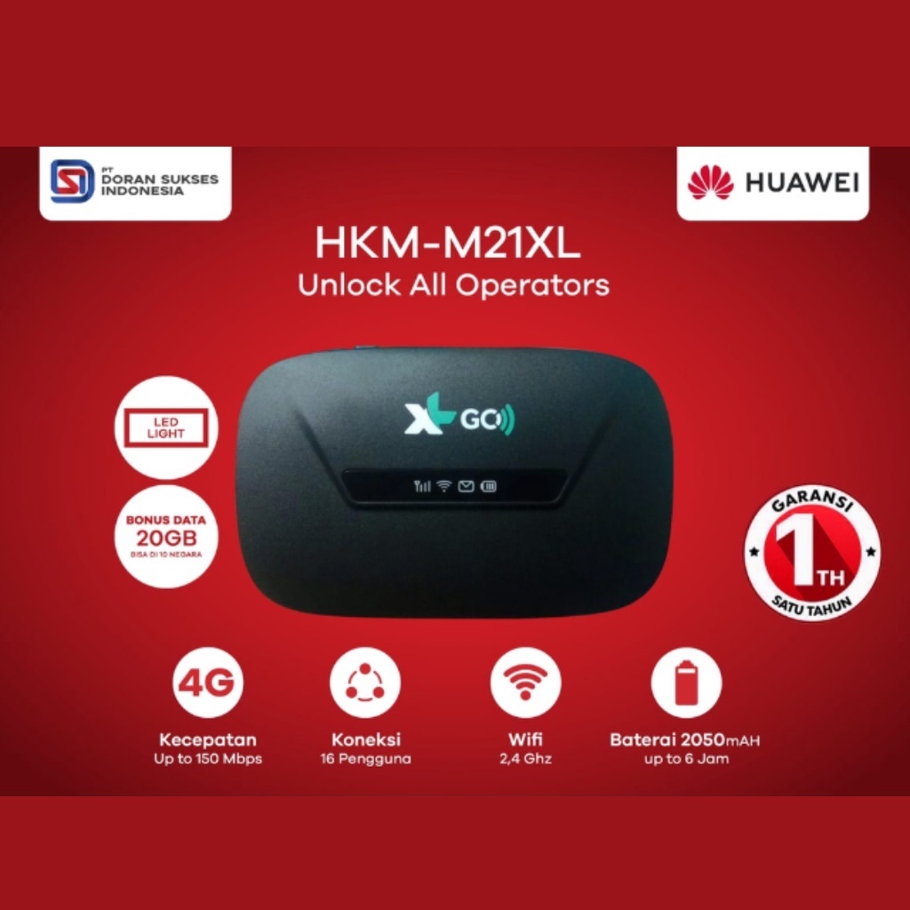 Modem Wifi 4G LTE Mifi XL HKM M21 Unlock Free XL 20GB - Garansi Resmi