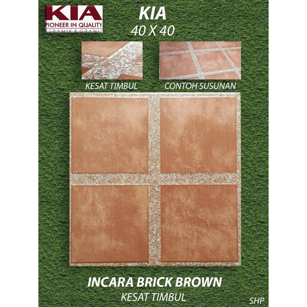 Keramik Lantai Motif 40X40 KIA Incara Brick Brown Kesat KW2 Pekanbaru Riau, Motif Batu
