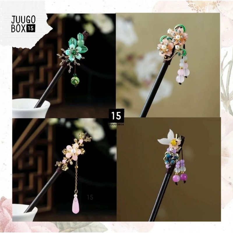 JK3 JK4 JK19 JK28 JK30 - Tusuk Konde Kayu Wood Hair Aksen Mutiara Kristal Jade Giok Rumbai Flower Bu