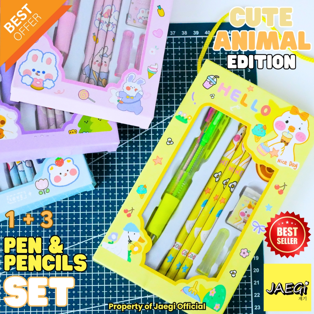 

JAEGi - Stationery Set 4 in 1 Cute Animal Premium Set / Alat Tulis Lucu 1 Set / Pen & Pensil