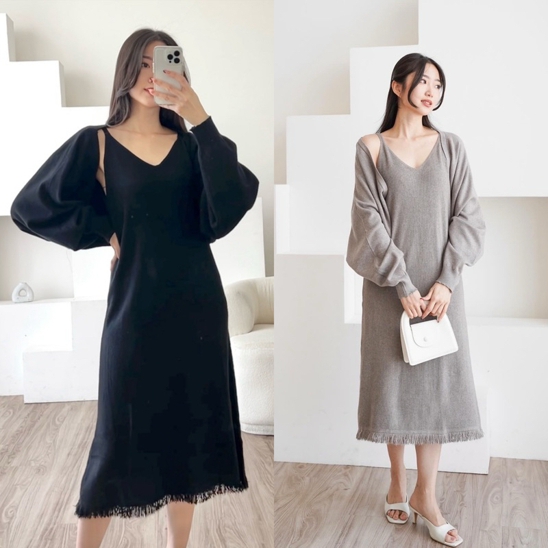 [ Xianelle ] HELENA 2in1 - Set Knit Dress with Oversize Bolero Cardigan