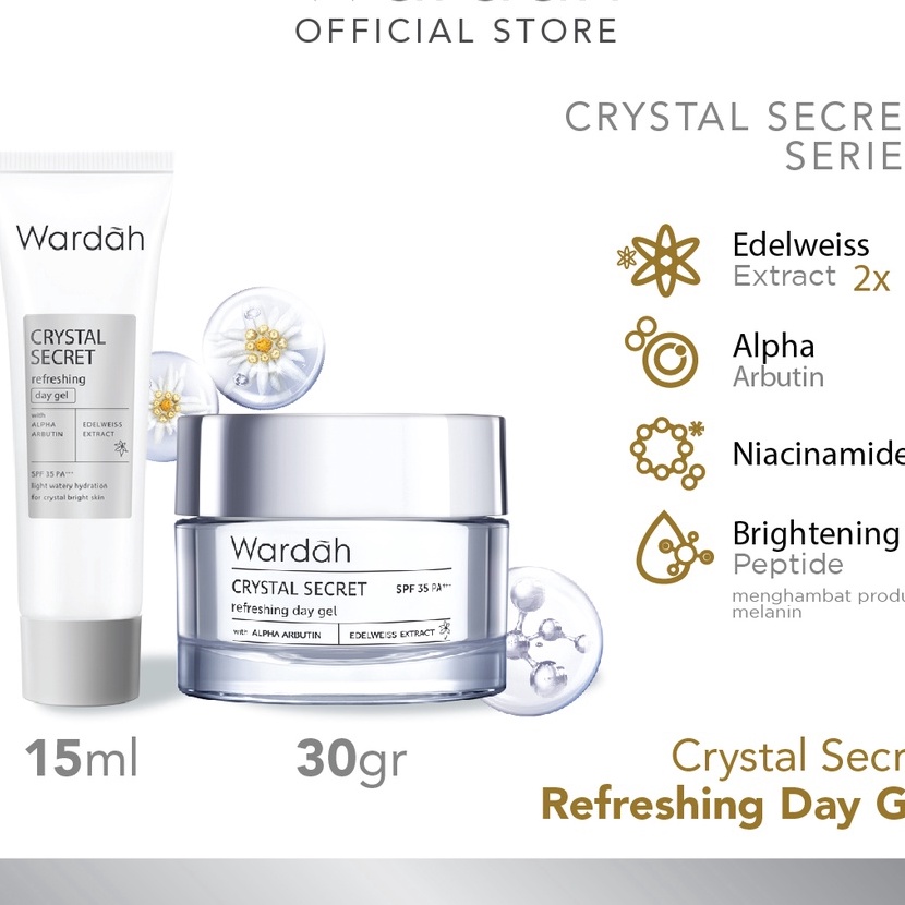 HJ6 Wardah Crystal Secret Refreshing Day Gel  Krim Pagi dengan Extract Edelweiss  Pelembab Mencerahk