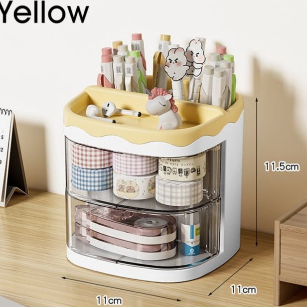 FG2 Kotak penyimpanan alat tulis kuas kosmetik perhiasan 2 tingkat Kotak Mini Serbaguna W228