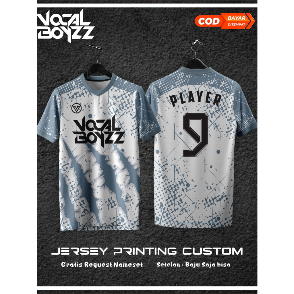 JERSEY FUTSAL DAN BAJU SEPAK BOLA PRINTING PUTIH MOTIF PRINTING CUSTOM FREE NAME SET