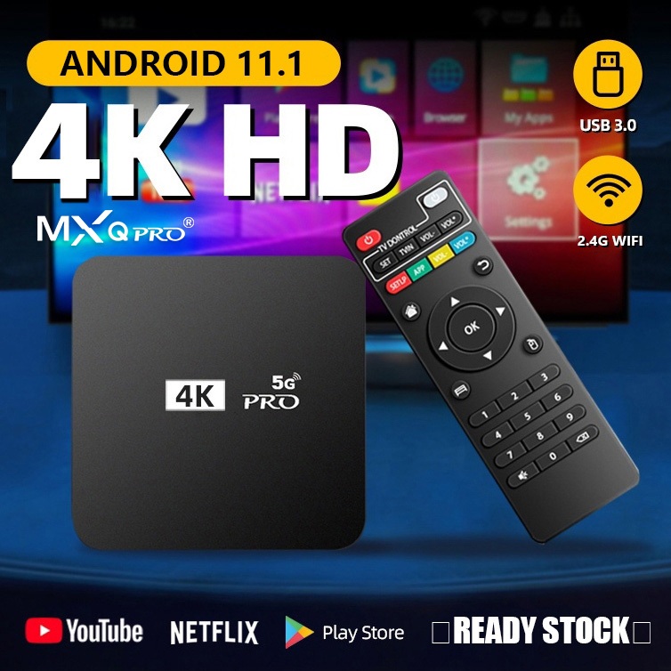 【Ready Stock】Android TV Box Unlock Full Root 4gb+64gb Mxq Pro Caja De Rom Box 2.4g Wifi Smart Tv Goo