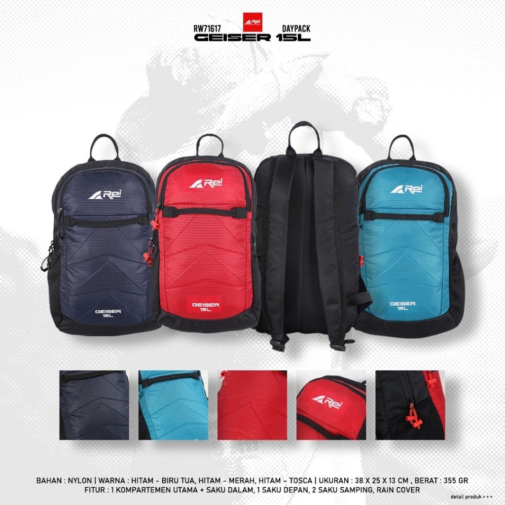 Tas Ransel Pria 15L GEISER AREI OUTDOOGEAR - BACKPACK REI 15L GEISER - DAYPACK AREI UNISEX PRIA WANI