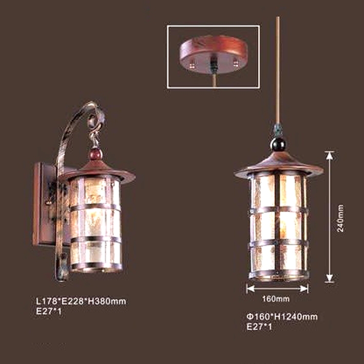 Lampu hias dinding HERITAGE WROUGHT IRON vintage retro semi outdoor indoor material besi kayu kaca l