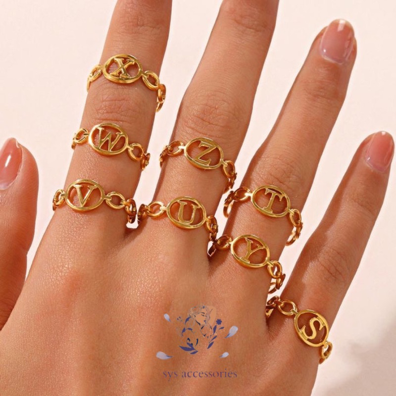 Cincin inisial titanium gold anti karat look like mas 18k