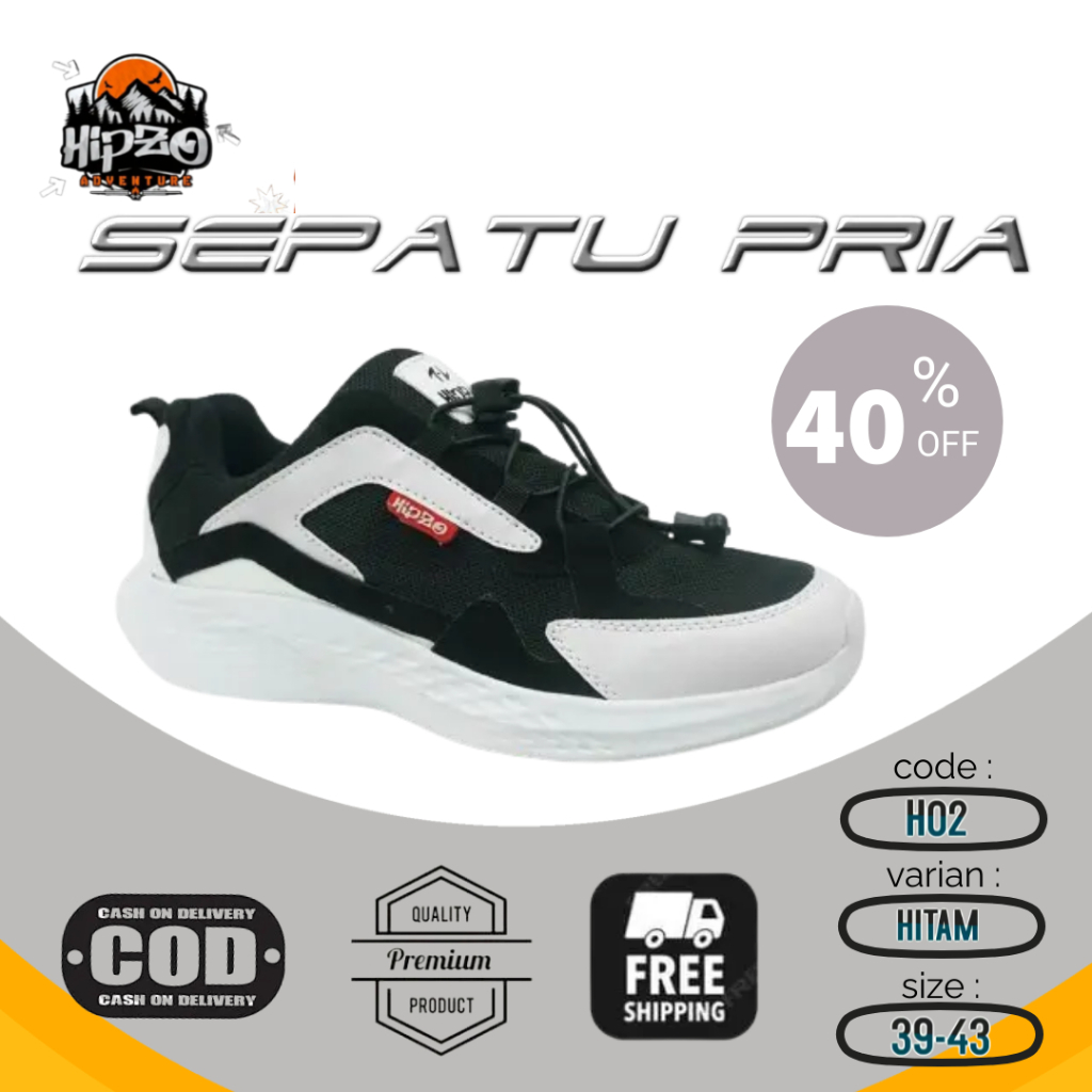 HIPZO Sepatu Pria Original Running sepatu Jogging Sepatu Sneakers Cowok H02 Brand Original 100% Hipz