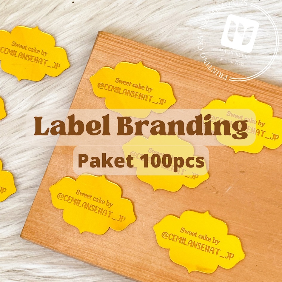 

MIN 100pcs - Label Branding Produk Akrilik (Hijab, Tas, Baju) Tag Custom Cutting