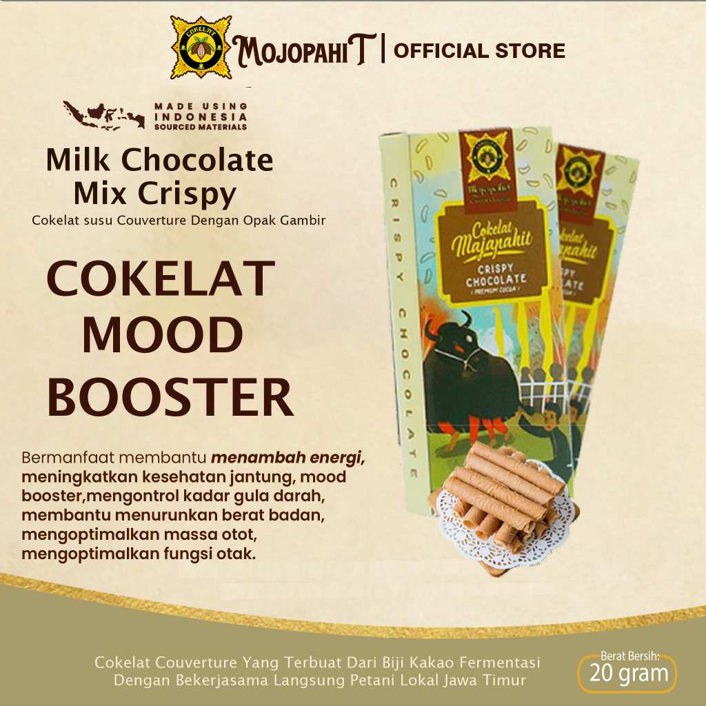 

Cokelat Mojopahit Bar 20 gr | Crispy Milk Chocolate | Cokelat susu isi Krispi