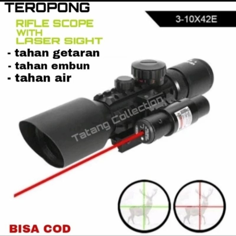 Tele Teropong Refilescope + Laser M9 3-10X42 Original