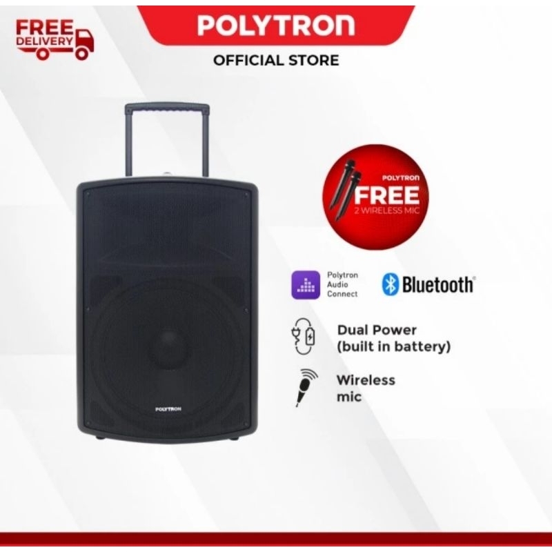 POLYTRON PAS PRO15F3 Speaker Portable Meeting Trolley Bluetooth Karaoke 15 inch 120 WRMS PASPRO15F3