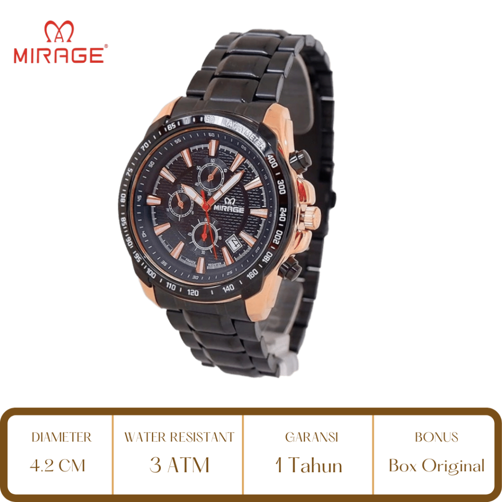 Mirage Watch Official Jam Tangan Pria Mirage Hitam Rose Gold 8305 BRP M